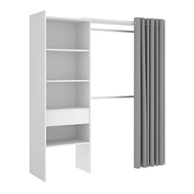 Afbeelding van Verstelbare kledingkast LAURENT L. 110/160 cm Wit en grijs L 160 x H 205 D 50