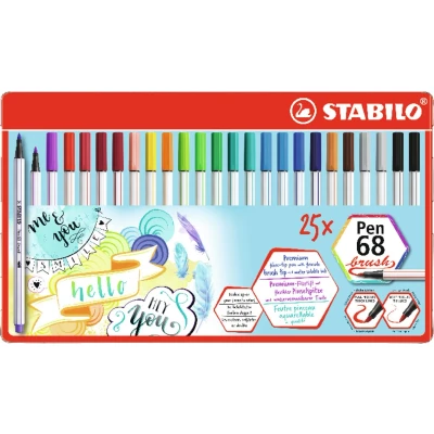 Afbeelding van Brush pen STABILO 68 metalen etui 25 stuks
