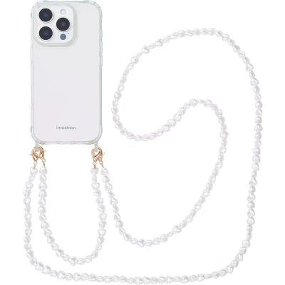 Afbeelding van imoshion Hoesje Geschikt voor iPhone 16 Pro Max met koord Backcover + armband Parels hartjes transparant