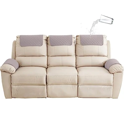 Afbeelding van Sofa Armsteun Cover, Hoofdsteun Cover voor Kantelstoel Armhoes, Gewatteerde Antislip Stoelhoes (Lichtgrijs, 3 Seat Recliner 5 stuks)