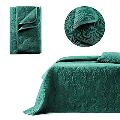 Afbeelding van ROOM99 Leila Elegante sprei donkergroen 220 x 240 cm veelzijdig inzetbaar als of banksprei, deken voor bed en bank, gewatteerde stijl, ideaal