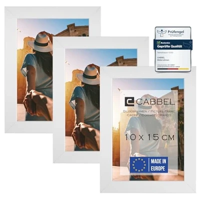 Afbeelding van CABBEL Set van 3 fotolijsten, mdf houten lijst met onbreekbaar acrylglas in wit, 10 x 15 cm