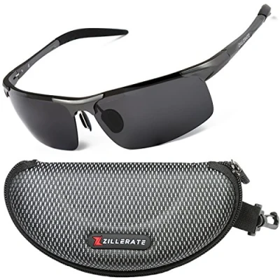 Afbeelding van Zillerate Gepolariseerde Zonnebril voor Mannen en Vrouwen, Heren Damesmode Brillen, Autorijden Fietsen Vissen Golf Alle Sporten, Ontspiegelend Uv bescherming Licht Metalen Montuur, 1. Gun Grijs