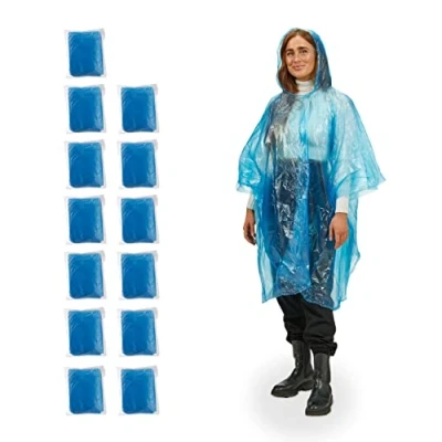 Afbeelding van Relaxdays regenponcho set van 13 regenkledij fiets regencape met capuchon uniseks blauw