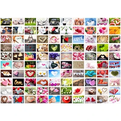 Afbeelding van Set van 100 hoogwaardige ansichtkaarten voor een bruiloft, bruiloftsspel, huwelijkscadeau, liefde + hartjes, decoratie idee, Valentijnsdag, gastenboek, verjaardag, bedankje (100 ansichtkaarten)