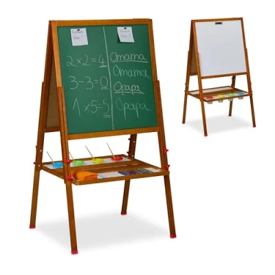 Afbeelding van Relaxdays schoolbord kinderen verstelbaar 122 160 cm magnetisch met verfbekers