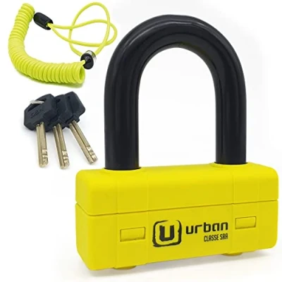 Afbeelding van URBAN UR75 Schijfslot voor motorfiets, zeer veilig, SRA goedgekeurd diefstalslot, mini U slot, 18 mm, veelzijdig, 67 x 46 geel