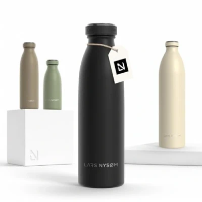 Afbeelding van LARS NYSØM &#039;Ren&#039; Roestvrijstalen drinkfles 500ml BPA vrij geïsoleerde waterfles 0,5 Liter Onyx Black