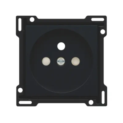 Afbeelding van Niko Pure Black Steel, afwerking voor stopcontact met penaarde en kinderveiligheid, inbouwdiepte 28,5 mm