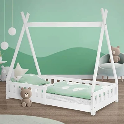 Afbeelding van Kinderbed met uitvalbeveiliging en lattenbodem 80x160 cm Wit grenen hout ML Design