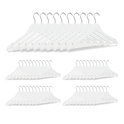 Afbeelding van Relaxdays kledinghanger hout 50 stuks broekhanger klerenhanger draaibare haak wit