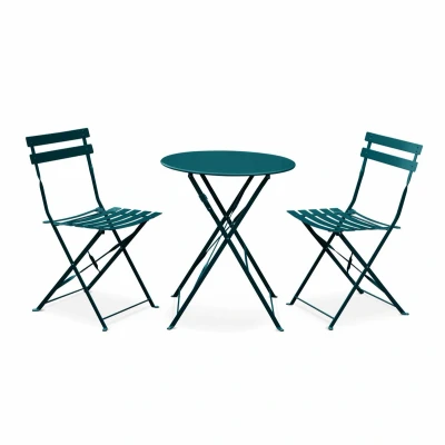 Afbeelding van sweeek Emilia ronde inklapbare bistro tuinset, tafel 60cm diameter met twee stoelen, gepoedercoat staal