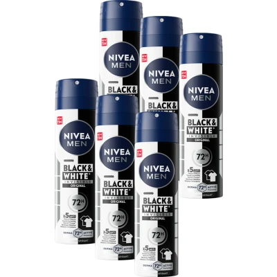 Afbeelding van 6x Nivea Men Deodorant Spray Invisible for Black &amp; White 150 ml