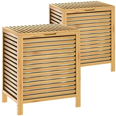 Afbeelding van 2 stuks Wasbox Bamboe 62l Wasmand Wasverzamelaar Badkamer Wasruimte