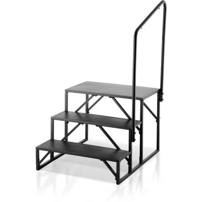 Afbeelding van VEVOR Treeplanken voor camper, trap met 3 treden aanhanger, draagvermogen 200 kg, dik koolstofstaal, leuning, antislip