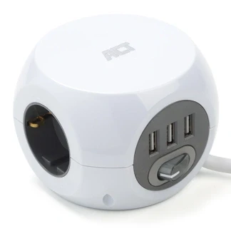 Afbeelding van ACT AC2405 Vierkante Stekkerdoos (PDU)/Stekkerblok 3 Sockets Type F USB A poorten 1,5m Wit