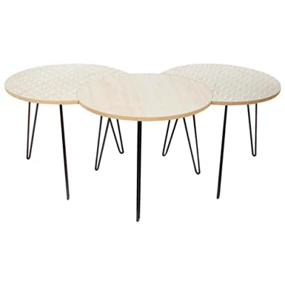 Afbeelding van HOME DECO FACTORY Set van 3 tafels, wit, beige, eenheidsmaat