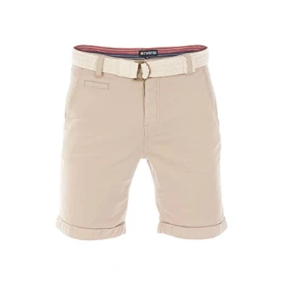 Afbeelding van riverso heren Chino shorts RIVHenry riem bermuda korte broek 98% katoen lichtblauw donkerblauw navy rood groen oranje beige grijs w30 w42, Sahara Sand Beige, 34