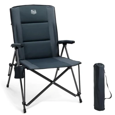 Afbeelding van TIMBER RIDGE Opvouwbare campingstoel met hoge rugleuning, XXL, brede zitting, gevoerd, 55 cm, belastbaar tot 150 kg, zijvak, camping, tuin, balkon