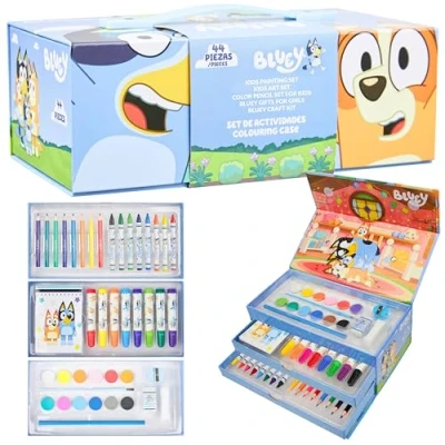 Afbeelding van Bluey Kleurkoffer voor tekenen en kleuren kinderen, meisjes, jongens, met viltstiften, kleurpotloden