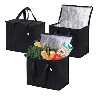 Afbeelding van 29 liter boodschappentas, herbruikbare opvouwbare koeltas, grote picknickmand, stevige geïsoleerde tas, staande thermische zwart