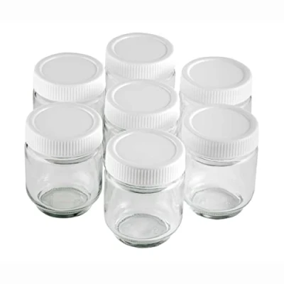 Image de LACOR, 69244 Lot de 7 verres à yaourtière en verre transparent avec couvercle visser pour chaque yaourt, sans BPA et passe au lave vaisselle, capacité 190 ml