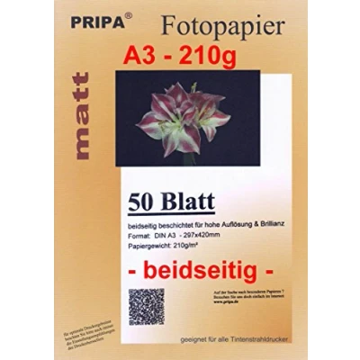 Afbeelding van pripa 50 vellen fotopapier, mat, aan beide zijden gecoat, glanzend, DIN A3, 210 g, voor inkjetprinters