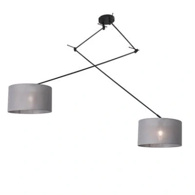 Afbeelding van QAZQA Hanglamp zwart met kap 35 cm grijs verstelbaar 2 lichts Blitz