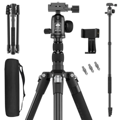 Afbeelding van SIRUI APT 02 199,9 cm hoog camerastatief van aluminium en monopod met middenkolom, afneembaar statief voor DSLR camera 360 kogelkop, plaat