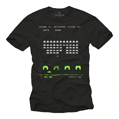 Afbeelding van MAKAYA Geek Invaders Humor T shirt voor heren, zwart.