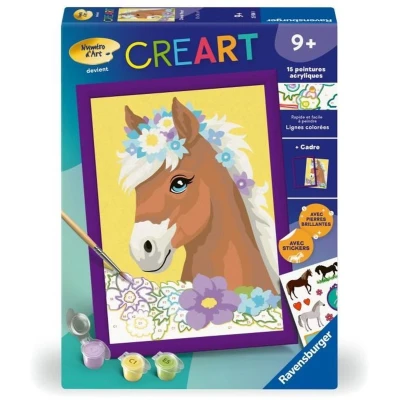 Afbeelding van Ravensburger CreArt Kids 18x24cm Numéro d&#039;art Cheval Fleuri Kit de Peinture par numéros Dès 7 Ans 25906