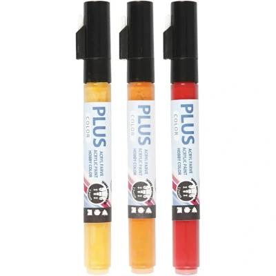 Afbeelding van Plus color verfmarkers 1 2 mm rood, oranje, geel 3st