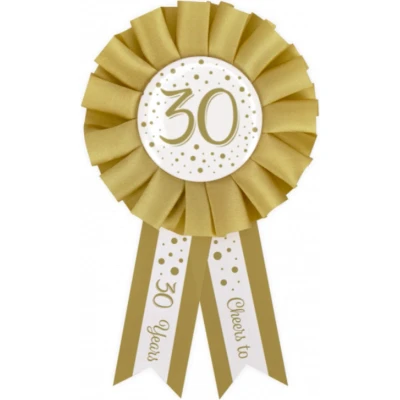 Afbeelding van Leeftijden Rozet 30 jaar Wit/ Goud 14cm per stuk