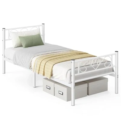 Afbeelding van VASAGLE bed 90 x 200 cm Eenpersoonsbed metaal Bedframe Metalen Eenvoudige montage Mat wit RMB062W01