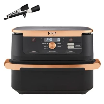 Afbeelding van Ninja Foodi FlexDrawer Air Fryer, dubbele zone met afneembare scheidingswand, grote lade van 10,4 l, 7 in 1, zone, antiaanbaklaag, vaatwasmachinebestendig, zwart en koper, AF500EUCP