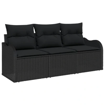 Afbeelding van vidaXL 3 delige Ligbed Set met Kussens Zwart Poly Rattan