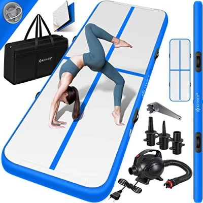 Afbeelding van KESSER® Gymnastiekmat Opblaasbare Airtrack FitnessmatYogamat,Tumblingmatten,Trainingsmat,Sportmat Sporten &amp; SpelenBuiten Binnenincl. Draagtas Electr. Luchtpomp Blauw / 2M