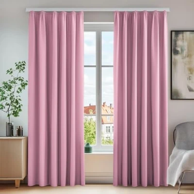 Afbeelding van Deconovo 2 gordijnen voor thuis, woonkamer, kinderkamer, decoratie woonkamer plooiband, binnen, ramen, keuken, 140 x 220 cm, verduisteringsgordijn, deurhuis, roze