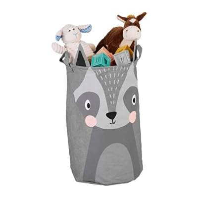 Afbeelding van Relaxdays speelgoedmand opvouwbaar opbergmand met hengsels wasbeer mand babykamer