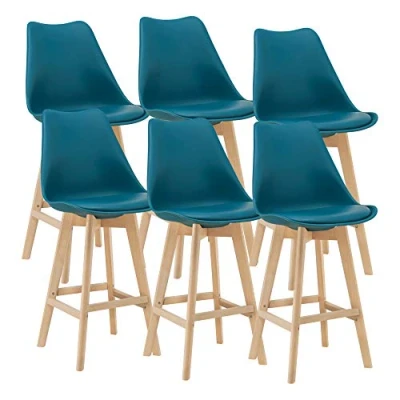 Afbeelding van Barkruk set van 6 kunstleer en beuken 105x48x58 cm turquoise