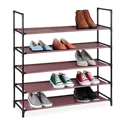 Afbeelding van Relaxdays Schoenenrek stof XL schoenen opbergrek campingkast schoenenkast Bordeaux