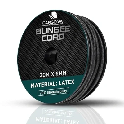 Afbeelding van CargoVA Rubberen touw 5 mm 20 m zwart 70% rekbaar weerbestendig elastisch voor aanhangers, zonnezeil, zeil enz