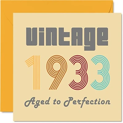 Afbeelding van verjaardagskaarten 91 jaar voor mannen en vrouwen Vintage 1933 Aged To Perfection Grappige verjaardagskaart hem haar, 145 mm x mm, opa,