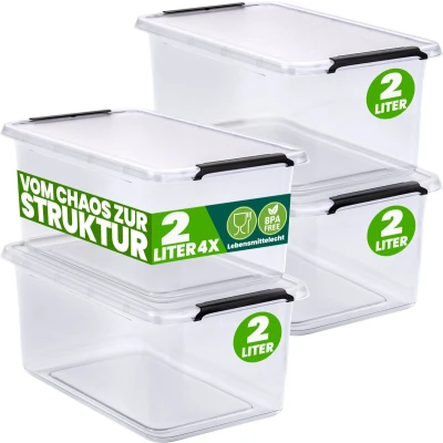 Afbeelding van DEUBA Opbergbox Set van 4 2l BPA Vrij Stapelbaar 19,5x15x11,5cm