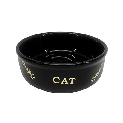 Afbeelding van Nobby Voerbak Kat Katten Drinkbak Keramisch Golden Fish Bone Zwart 13.5 cm