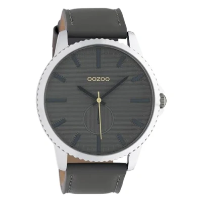 Afbeelding van OOZOO Timepieces Zilverkleurige horloge met donker grijze leren band C10330