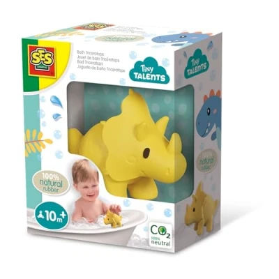 Afbeelding van SES Tiny Talents Bad Triceratops 100% natuurlijk rubber zacht en veilig materiaal ftalaat PVC vrij gesloten speeltje Speelgoed 1 jaar
