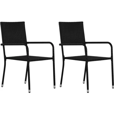 Afbeelding van Tuinstoelen 2 st stapelbaar poly rattan zwart