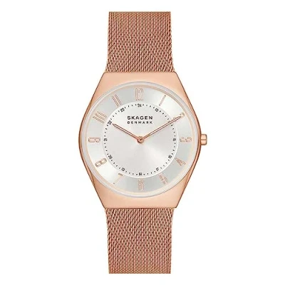 Afbeelding van Skagen Grenen Herenhorloge, kwartsuurwerk, met roestvrijstalen of leren band, Roségoud en wit, Armband