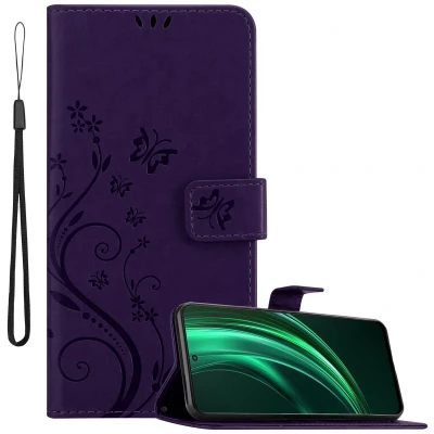Afbeelding van Cadorabo Hoesje geschikt voor Realme 13 in BLOEMEN DONKER PAARS Beschermhoes bloemmotief met magnetische sluiting, standfunctie en kaartsleuven Book Case Cover Etui
